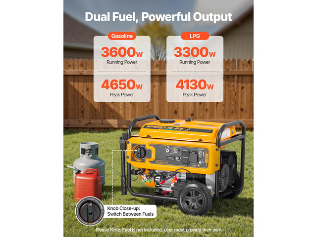 Portable Generator, Gasoline 4650W Peak Watt & LPG 4130W Peak Watt Dual Fuel Generator, Home Backup Generators with Electric Start, Gasoline & LPG...