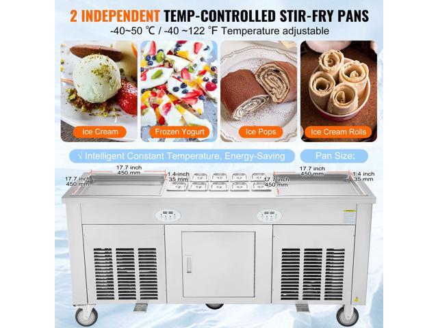 Fried Ice Cream Roll Machine, 2Pcs 17.7' x 17.7' Square Stir-Fried Ice Cream Pans, Stainless Steel Commercial Rolled Ice Cream Maker with...