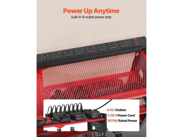 Power Tool Organizer with Charging Station, 4-Layer Drill Storage Rack with 8 Drill Holders & Side Pegboard, Garage Tool Organizer Built in 8...