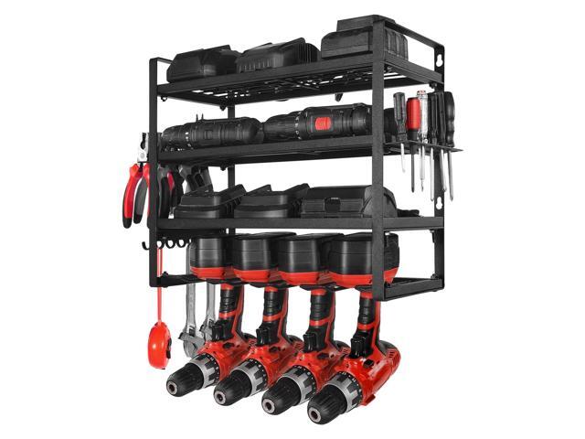 Power Tool Organizer Wall Mount, 4-Layer Storage Rack with 4 Drill Holders, Tools Holder and Storage Rack with Screwdriver Holder, Garage Tool...
