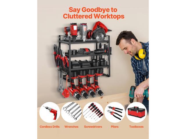 Power Tool Organizer Wall Mount, 4-Layer Storage Rack with 4 Drill Holders, Tools Holder and Storage Rack with Screwdriver Holder, Garage Tool...