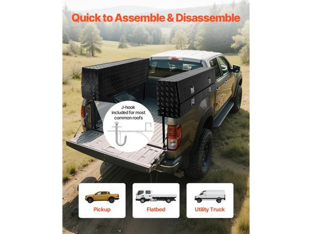 Contractor Truck Tool Box, 72 x 21 x 13 in, Black Tread Aluminum TopSider Toolbox with Two Lower Drawers, Flip Up Door, Weather-Resistant Heavy...