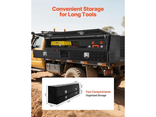 Contractor Truck Tool Box, 72 x 21 x 13 in, Black Tread Aluminum TopSider Toolbox with Two Lower Drawers, Flip Up Door, Weather-Resistant Heavy...