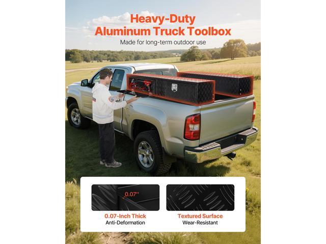 Truck Tool Box, 88 x 16 x 13 Inch, Black Aluminum Tread Topsider Toolbox with Dual Drop Doors, Heavy Duty Lockable Storage and Organization Box...