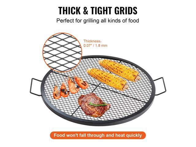 X-Marks Fire Pit Grill Grate, Round Cooking Grate, Heavy Duty Steel Campfire BBQ Grill Grid with Handle and Support X Wire, Portable Camping...