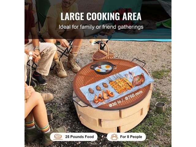 X-Marks Fire Pit Grill Grate, Round Cooking Grate, Heavy Duty Steel Campfire BBQ Grill Grid with Handle and Support X Wire, Portable Camping...