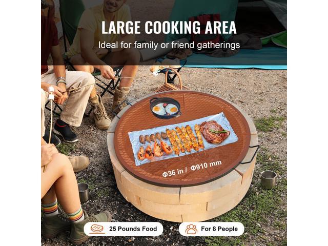X-Marks Fire Pit Grill Grate, Round Cooking Grate, Heavy Duty Steel Campfire BBQ Grill Grid with Handle and Support X Wire, Portable Camping...