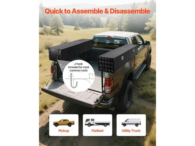 Truck Tool Box, 72 x 13 x 16 Inch, Black Aluminum Tread Topsider Toolbox with Dual Drop Doors, Heavy Duty Lockable Storage and Organization Box...