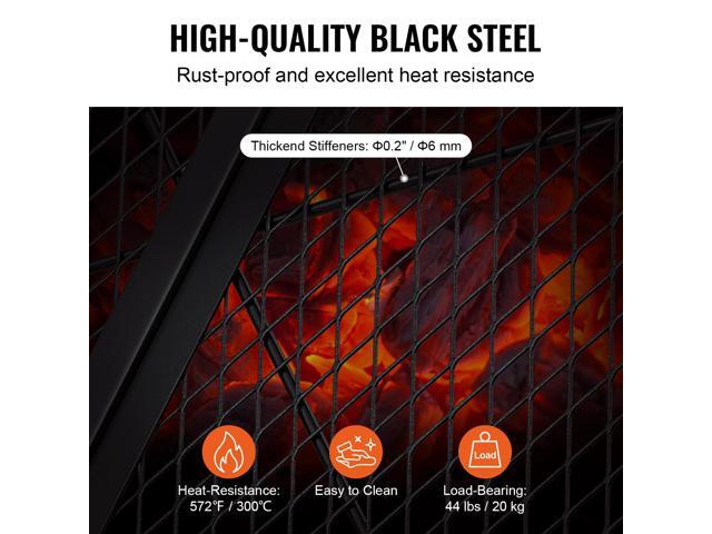 X-Marks Fire Pit Grill Grate, Foldable Round Cooking Grate, Heavy Duty Steel Campfire BBQ Grill Grid with Handle and Support X Wire, Portable...