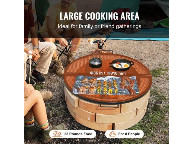 X-Marks Fire Pit Grill Grate, Foldable Round Cooking Grate, Heavy Duty Steel Campfire BBQ Grill Grid with Handle and Support X Wire, Portable...