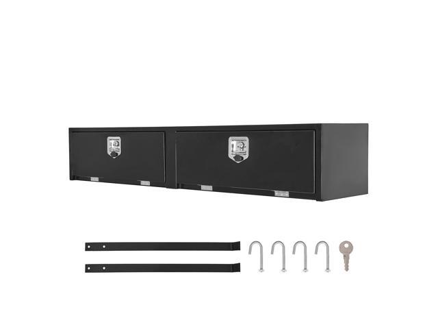 Truck Tool Box, 72 x 13 x 16 Inch, Black Carbon Steel Topsider Toolbox with Dual Drop Doors, Heavy Duty Lockable Storage & Organization Box with...