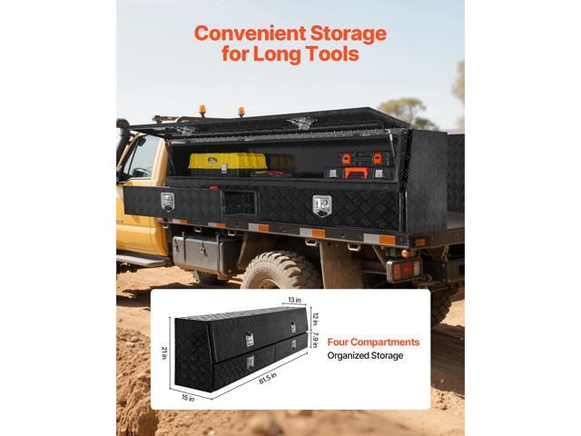 Contractor Truck Tool Box, 81.5 x 21 x 13 in, Black Tread Aluminum TopSider Toolbox with Two Lower Drawers, Flip Up Door, Weather-Resistant Heavy...