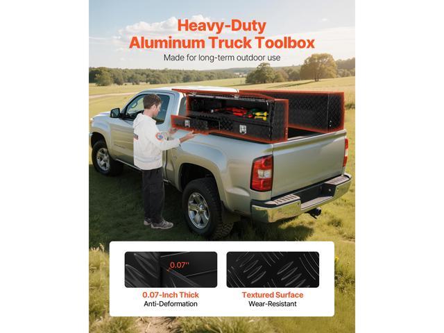 Contractor Truck Tool Box, 81.5 x 21 x 13 in, Black Tread Aluminum TopSider Toolbox with Two Lower Drawers, Flip Up Door, Weather-Resistant Heavy...