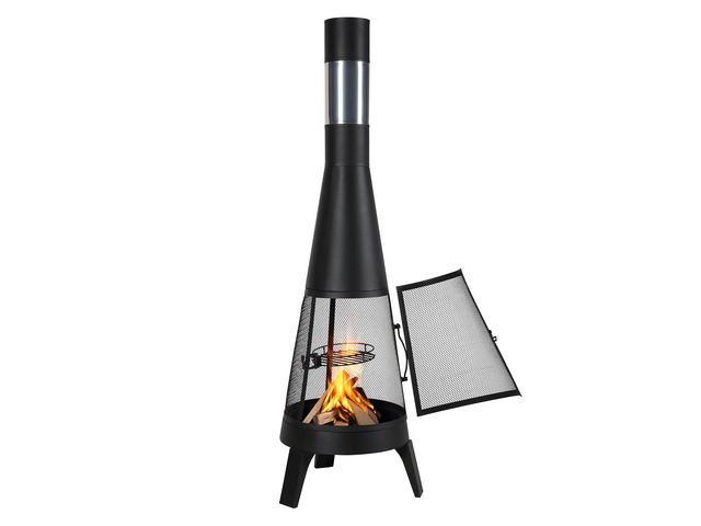 Chiminea, 20 Inch Outdoor Wood Burning Firepit, Conical Fireplace for BBQ & Warming, Outside Wooden Fire Pit with Grill Mesh, Chimney Coat &...