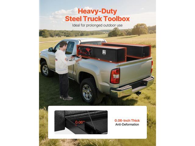 Truck Tool Box, 72 x 13 x 16 Inch, Black Carbon Steel Topsider Toolbox with Dual Drop Doors, Heavy Duty Lockable Storage & Organization Box with...