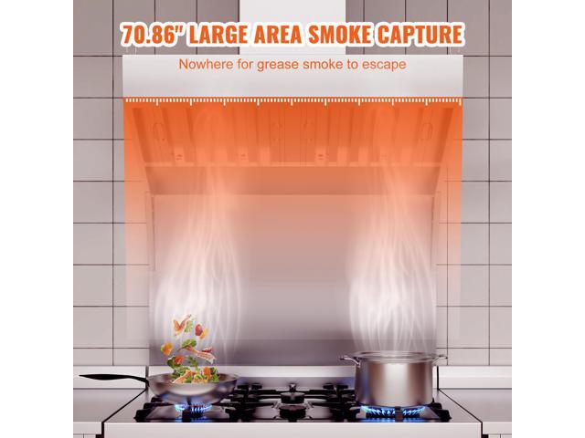 Commercial Exhaust Hood, 6FT Food Truck Hood Exhaust, 201 Stainless Steel Concession Trailer Hood with 3 Detachable U-shaped Grid Oil Filter Mesh,...