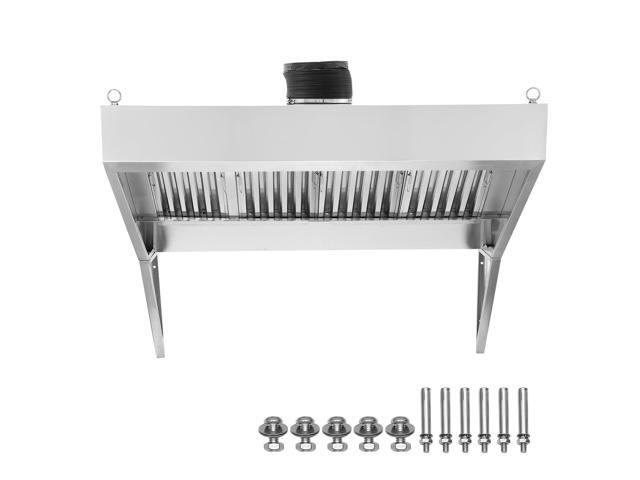 Commercial Exhaust Hood, 8FT Food Truck Hood Exhaust, 201 Stainless Steel Concession Trailer Hood with 4 Detachable U-shaped Grid Oil Filter Mesh,...