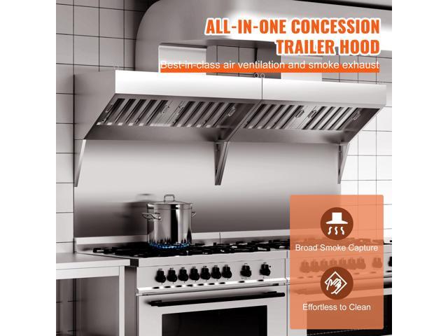 Commercial Exhaust Hood, 8FT Food Truck Hood Exhaust, 201 Stainless Steel Concession Trailer Hood with 4 Detachable U-shaped Grid Oil Filter Mesh,...