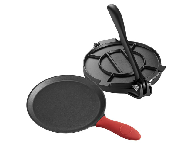 Tortilla Press, 10 Inch Cast Iron Tortilla and Roti Maker, Heavy Duty Tortilladora Press, Pataconera Makers with Handle and 100 Pcs Parchment...