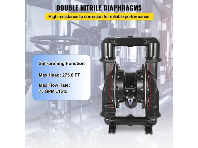 Air-Operated Double Diaphragm Pump, 2 inch Inlet & Outlet, Aluminum Alloy Body, 75 GPM & Max 120PSI, Nitrile Diaphragm Transfer Pump for Petroleum,...
