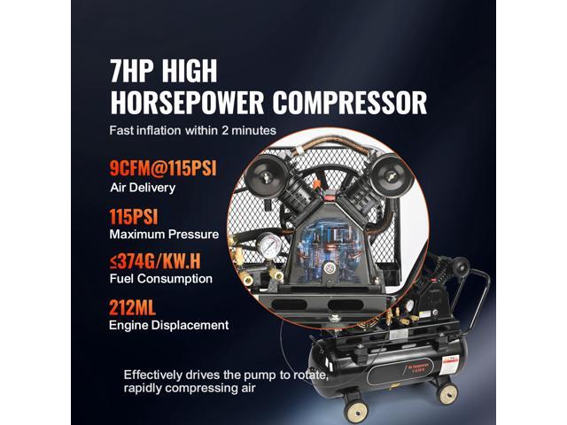 7HP Gas Powered Air Compressor, 13.2 Gallon Horizontal Air Compressor Tank, 9CFM@115PSI Gas Driven Piston Pump Air Compressed System with 115PSI...