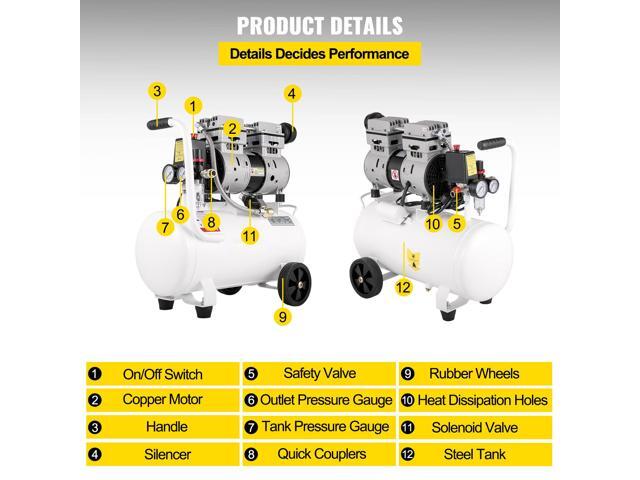 Air Compressor 6.6 Gallon, Portable Air Compressor 1 HP, Oil Free Air Compressor Steel Tank 750W, Pancake Air Compressor 115 PSI, Ultra Quiet...