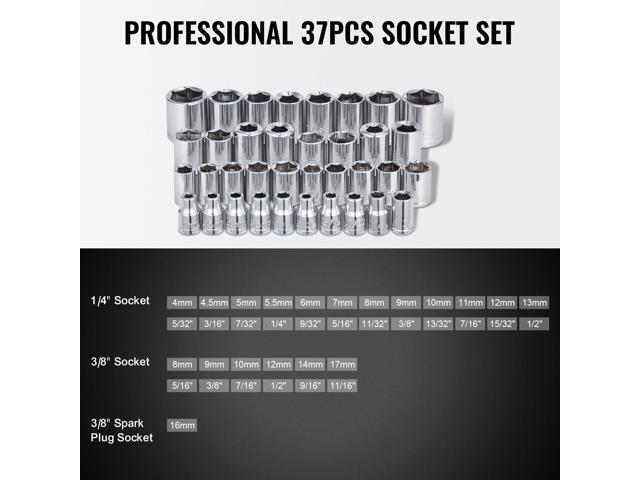 VEVOR 221-Piece Mechanics Tool Set 1/4' and 3/8' Drive Sockets SAE and Metric