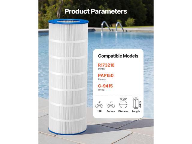 Hot Tub Pool Filter Cartridge 150 sqft Compatible Pentair R173216 Pleatco PAP150