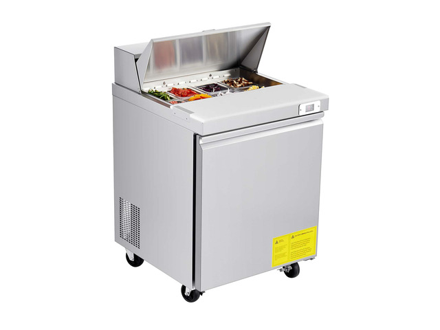 28'W Commercial Refrigerator, 7.1 Cu. Ft Sandwich Prep Refrigerated Table, Mega Top Food Prep Fridge with 8 Pans and Cutting Board, Stainless Steel...