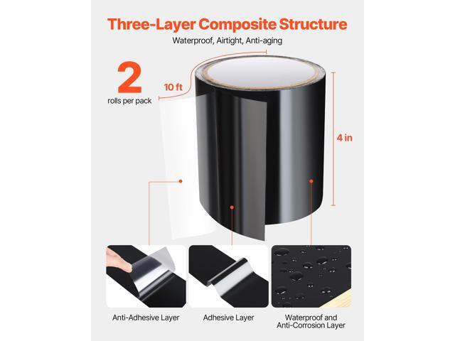 VEVOR Waterproof Patch and Seal Tape, 4 inch x 10 ft, Pack of 2, Weather-Resistant Waterproof Tape for Leaks and Repairs, Peel and Stick Easy...