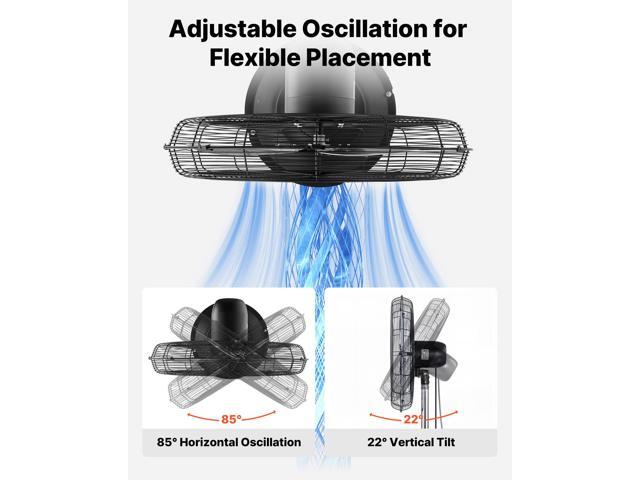 VEVOR 24-Inch High Velocity Pedestal Fan, 6800 CFM Industrial Standing Floor Fan with 85° Oscillating, 3-Speed Adjustable Height, IP44 Waterproof,...
