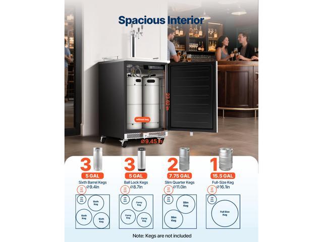 VEVOR Beer Kegerator, Triple Tap Commercial Draft Beer Dispenser for D system, Full Size Keg Refrigerator with 5lbs CO2 Tank, Hold 3 Sixth / 2 Slim...
