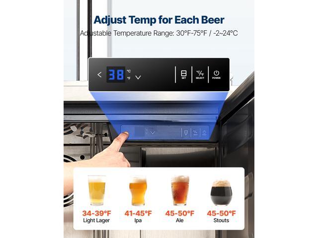 VEVOR Beer Kegerator, Triple Tap Commercial Draft Beer Dispenser for D system, Full Size Keg Refrigerator with 5lbs CO2 Tank, Hold 3 Sixth / 2 Slim...