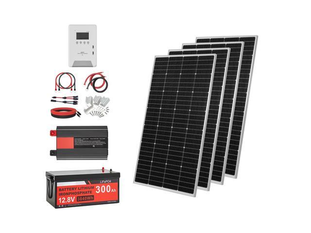 VEVOR 800W 12V Complete Solar Power Kit, 4*200W Monocrystalline Solar Panels + 12.8V 300Ah LiFePO Battery + 60A MPPT Charge Controller + 2000W...