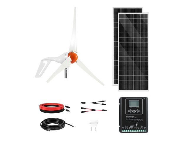VEVOR 12V 400W Solar Wind Power Kit, 2PCS 100W Monocrystalline Solar Panels + 200W Wind Turbine + MPPT Wind/Solar Hybrid System Controller for Home...