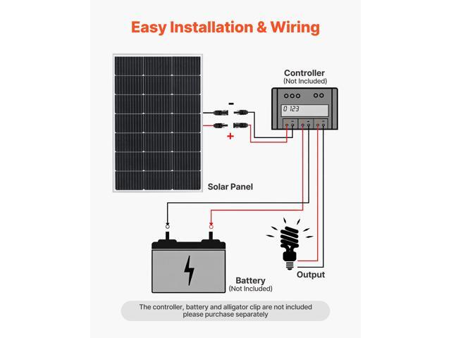 Vevor 100W Monocrystalline Solar Panel, 23% High-Efficiency Mono PV Module with Stable MC4 Output & Aluminum Frame, IP65 Waterproof Solar Panel for...