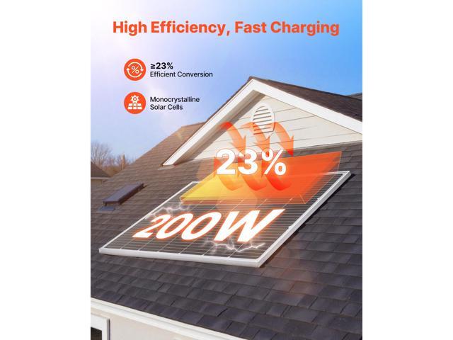 Vevor 200W Monocrystalline Solar Panel, 23% High-Efficiency Mono PV Module with Stable MC4 Output & Aluminum Frame, IP65 Waterproof Solar Panel for...