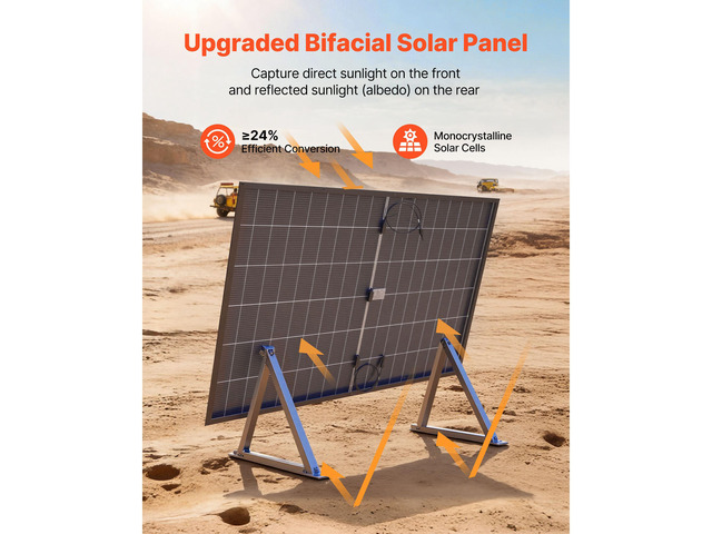 Vevor 2PCS 400W Bifacial Solar Panels, 16BB N-Type Monocrystalline PV Module 24% Efficiency, IP65 Waterproof Solar Panel with MC4 Output & Aluminum...