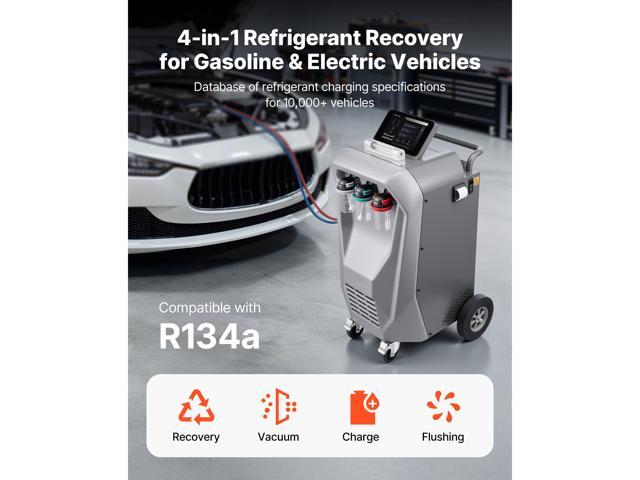 VEVOR Fully Automatic Refrigerant Recovery Machine for R134a, 98.5% Accuracy, 10.1-Inch Touch Screen, AC Recovery, Vacuum, Recharging and Flushing...