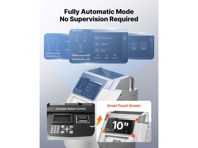 VEVOR Fully Automatic Refrigerant Recovery Machine for R134a & 1234fy, 98.5% Accuracy, 10-Inch Touch Screen, AC Recovery, Vacuum, and Recharging...