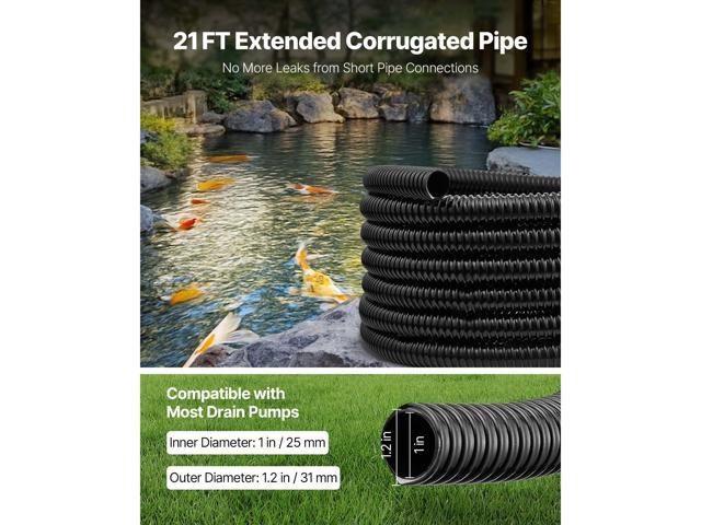 VEVOR 21 ft Corrugated Pond Tubing 1 in ID Flexible PVC Hose Drain Pipe 1 Pcs