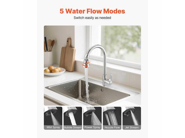 VEVOR Faucet Aerator 360° Swivel Kitchen Sink Aerator 5-Flow Sprayer Brass Adapter