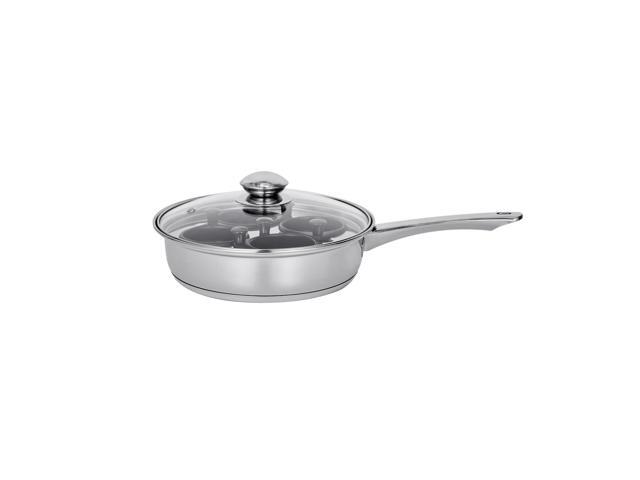 VEVOR 4-Cup Egg Poacher Pan Nonstick Poaching Skillet Stainless Steel with Lid