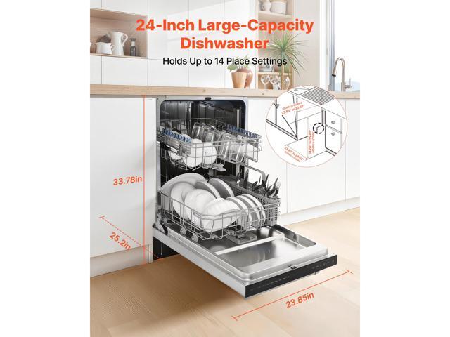VEVOR 24 Inch Built-In Dishwasher, Stainless Steel Tub, 14 Place Settings and 8 Washing Programs, 23.82 x 25.2 x 33.78 Inch Low-Noise Dishwashing...
