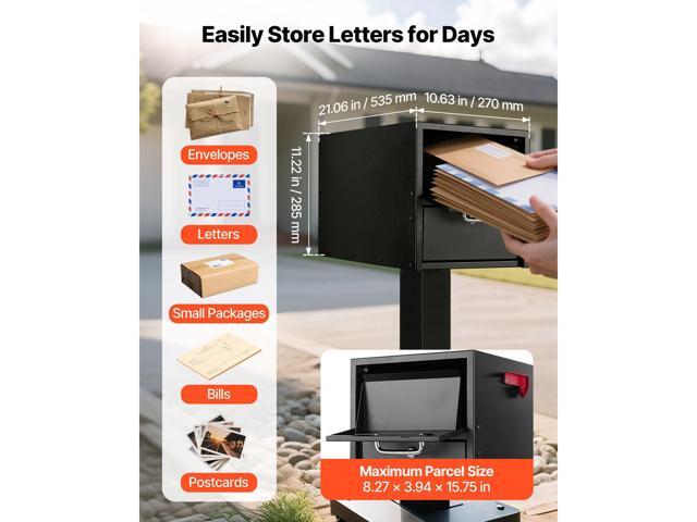 VEVOR Post Mount Mailbox, Anti-Pry & Anti-Theft Mailboxes for Outside, Heavy Duty Lockable Mail Box with Magnetic Door, Weather-Resistant Metal...