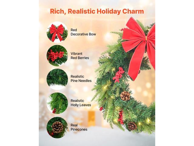 Christmas Wreath 24 In Pre-Lit Artificial Christmas Wreath with 50 LED Lights