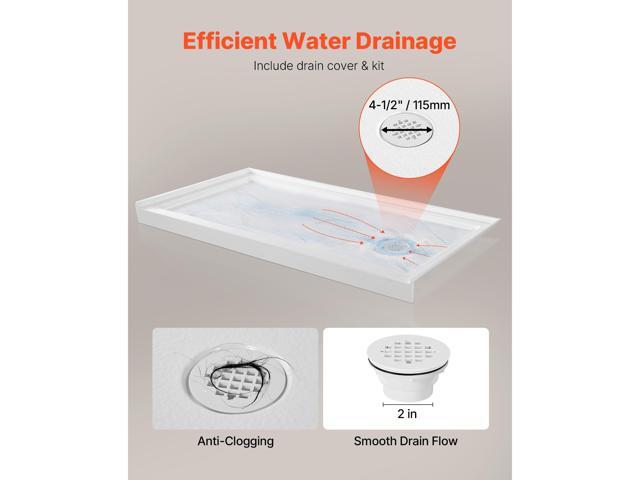 VEVOR Shower Pan 60 L x 32 W Single Threshold Shower Base Right Drain Location