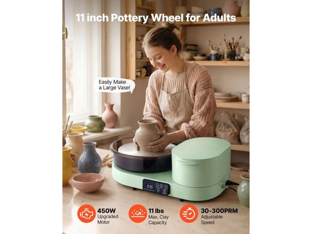 VEVOR Pottery Wheel for Adults, 11' Aluminum Turntable, 450W Electric Table Top Pottery Wheel with Foot Pedal, 30-300 RPM Adjustable Speed,...