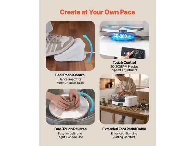 VEVOR Pottery Wheel for Adults, 14' and 11' Turntables, 450W Electric Table Top Pottery Wheel with Foot Pedal, 30-300 RPM Adjustable Speed,...