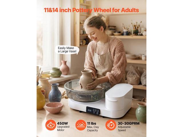 VEVOR Pottery Wheel for Adults, 14' and 11' Turntables, 450W Electric Table Top Pottery Wheel with Foot Pedal, 30-300 RPM Adjustable Speed,...